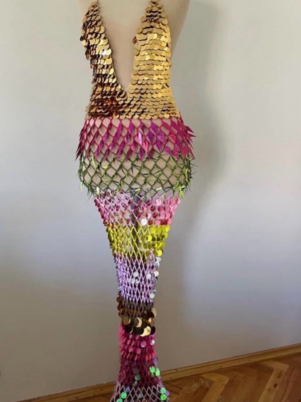 Sequin Mermaid Crochet Bodycon Dress - Multicolor